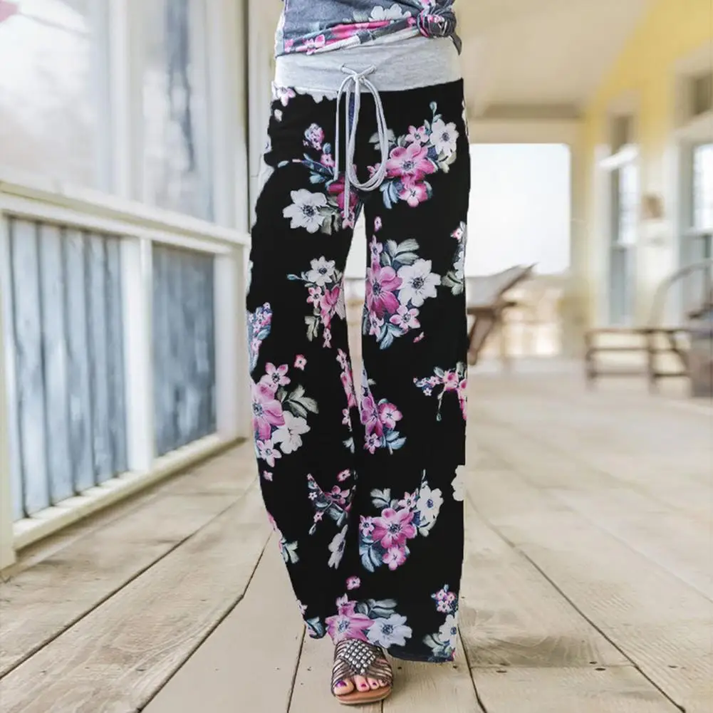 

Womens Casual Yoga Pants Drawstring Wide Leg Straight Stretch Lounge Pants Loose Gym Running Home Print Long Pants