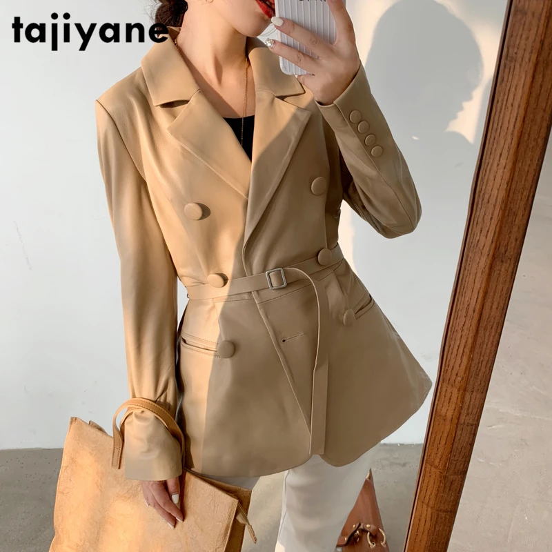 

Real Genuine Leather Coat Leather Coats Woman Leather Jackets Sheepskin Coat Spring Autumn Clothes Slim-fit Belt Jackets PY24