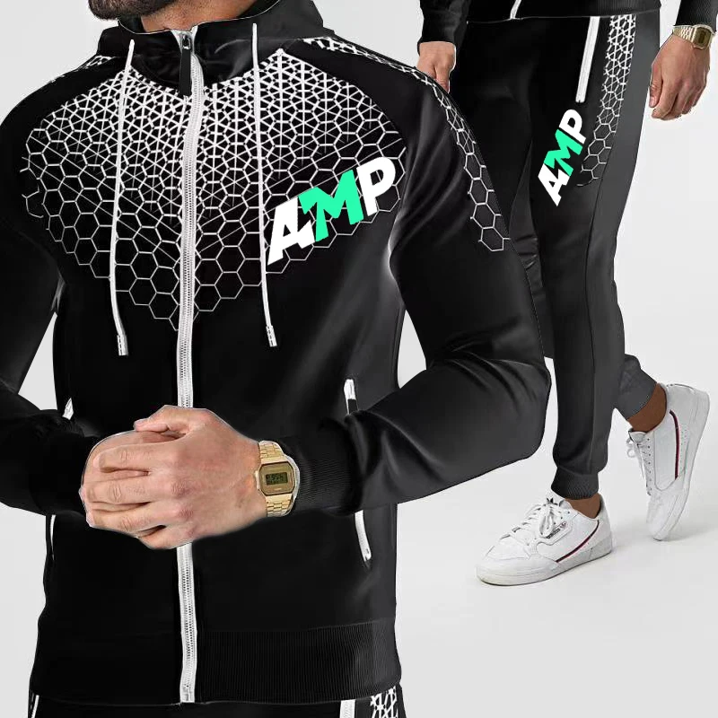 

Trampoline basketball sportswear AMP Dots Funny hooded 2021new men's tracksuit spring clothing streetwear hip-hop two-piece suit