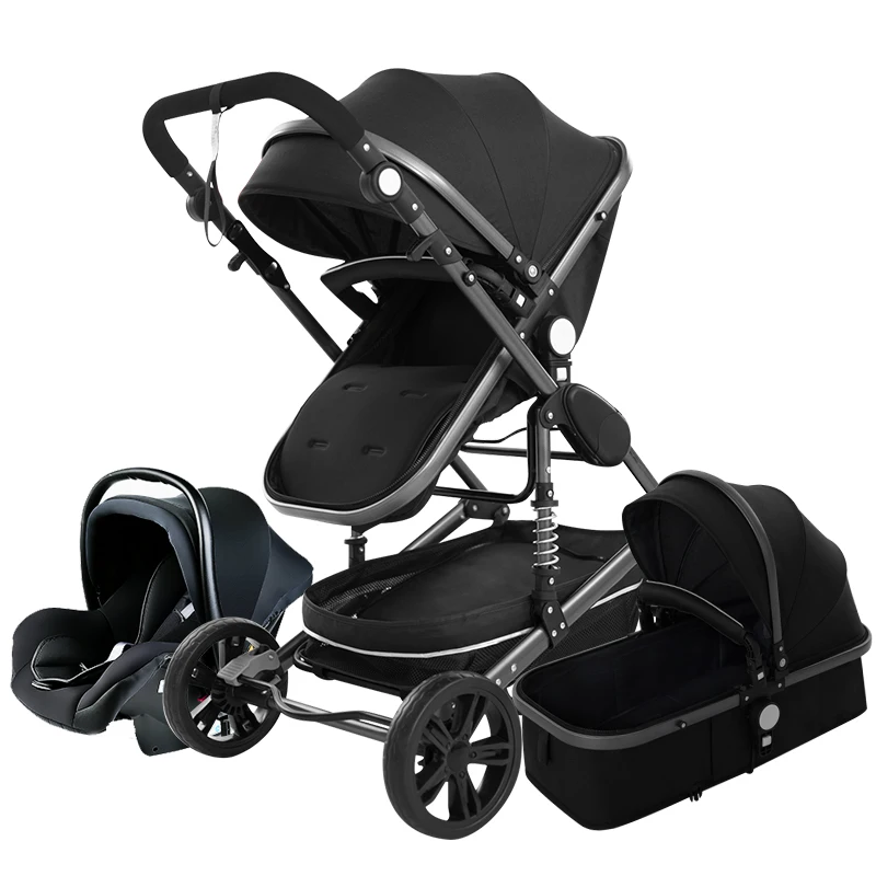 Pearl Black carseat Детская коляска с высоким пейзажем, 3 в 1, популярная розовая коляска для мамы, роскошная коляска для путешествий, корзина для детской коляски, детское автокресло и коляска - Цвет: Pearl Black carseat