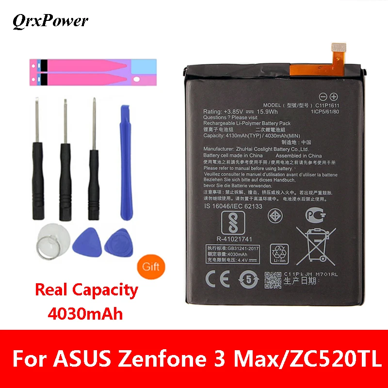 Сменный аккумулятор QrxPower для ASUS Zenfone 3 Max ZC520TL C11P1611 4030 мАч|Аккумуляторы мобильных