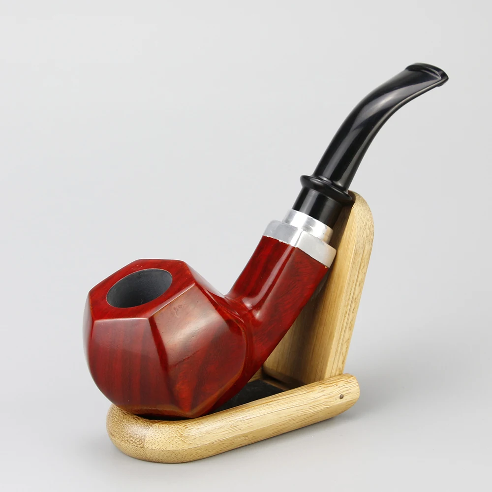 

High Quality Red Sandal Wood Pipe 9mm Filter Smoke Tobacco Pipe free tools gift set Smoking Pipe Hexagon Bowl Wooden Pipe