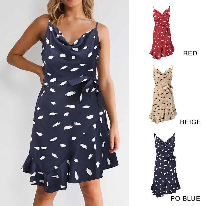 

Vintage Print Summer Dress V Neck Sleeveless Slip Dress Spaghetti Strap Side Slit Sexy Midi Dresses For Women Sundress Clothes