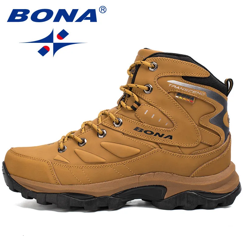 LightBrown BONA новые мужские треккинговые ботинки зимние уличные прогулочные беговые кроссовки горные спортивные ботинки альпинистские уличные охотничьи Прогулочные кроссовки - Цвет: LightBrown
