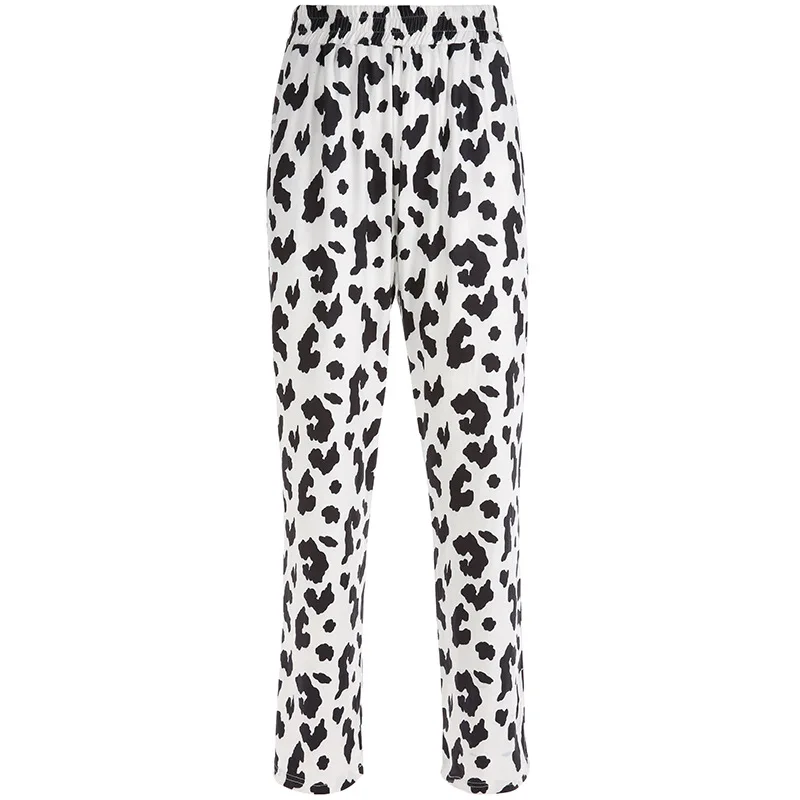 

KALENMOS Fashion Cow Print Straight Pants for Women High Waist Casual Streetwear 2020 New Arrival Trousers Autumn Winter Clothes