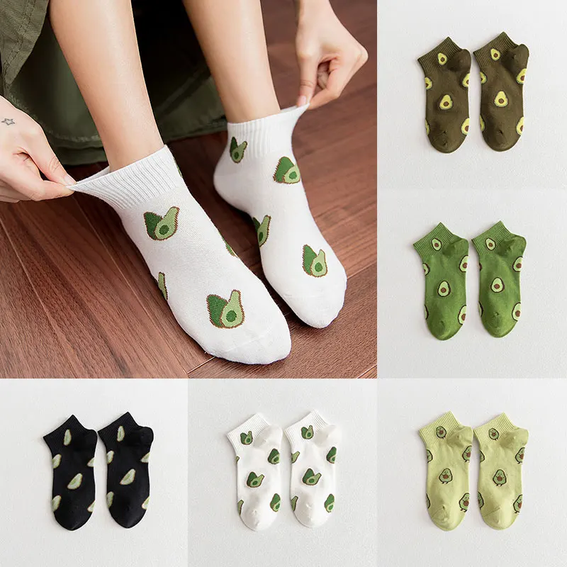 

Ladies Socks Printed Polyester Cotton Blended Socks Boat Socks Fresh Avocado Single Needle Socks