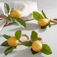 10pcs handmade napkin rings yellow faux lemon with vine napkin ring for wedding dinner party banquet serviette abux