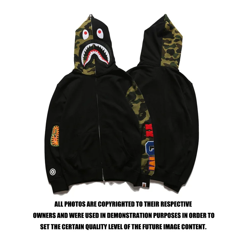 Камуфляжный кардиган Bape с капюшоном и вышивкой Головы Акулы японский махровый