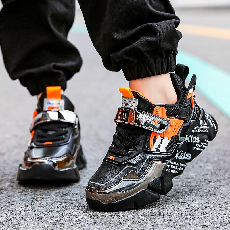 

Spring 2021 Casual Sneakers For Boys Leather Kids Fashion Shoe Soft Sole Teenage Trainers for Boy Hook & Loop Big Boy Brand Shoe