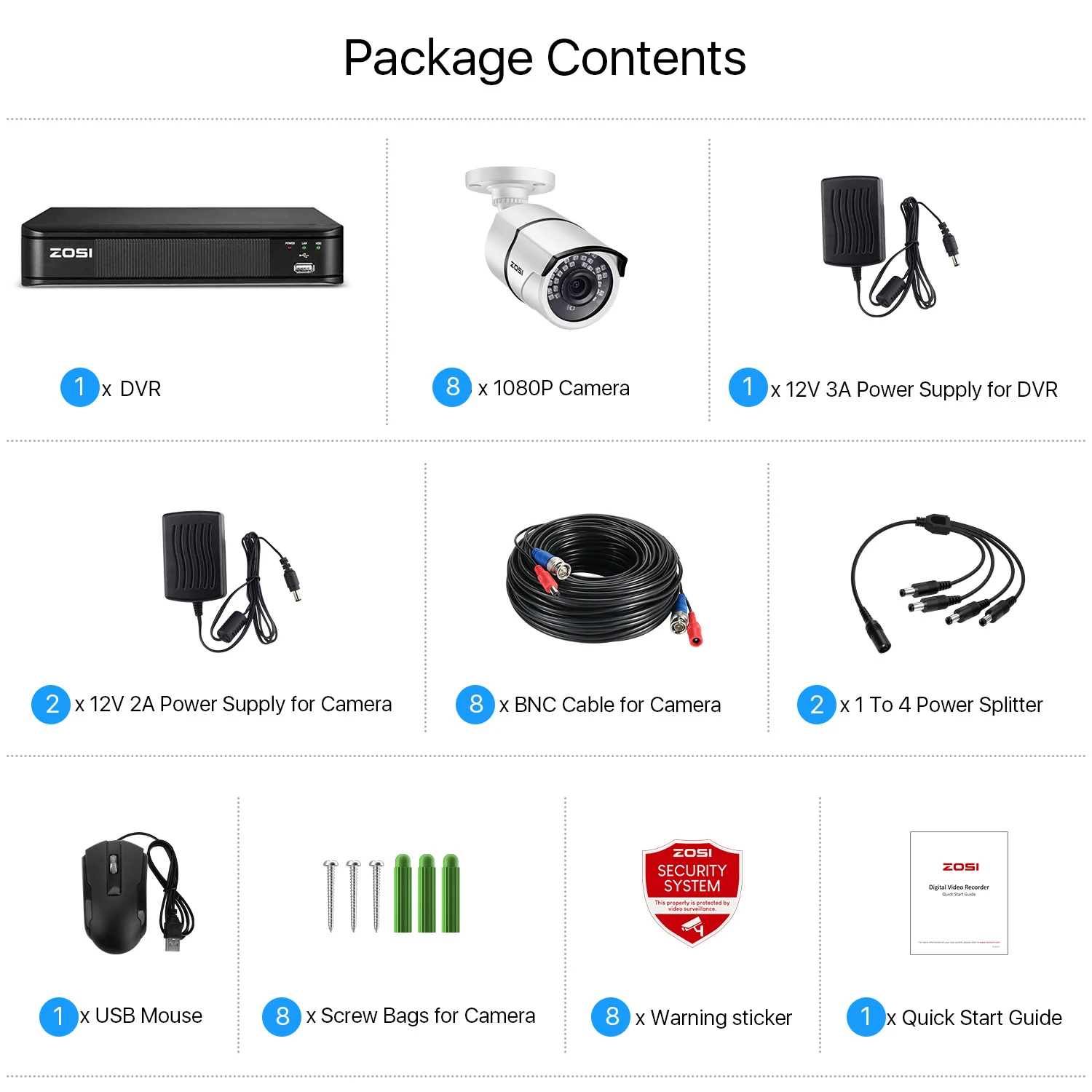 

ZOSI 1080P 8CH 2MP TVI CCTV Video Surveillance Security Camera System DVR Kit with Night Vision Waterproof for Outdoor