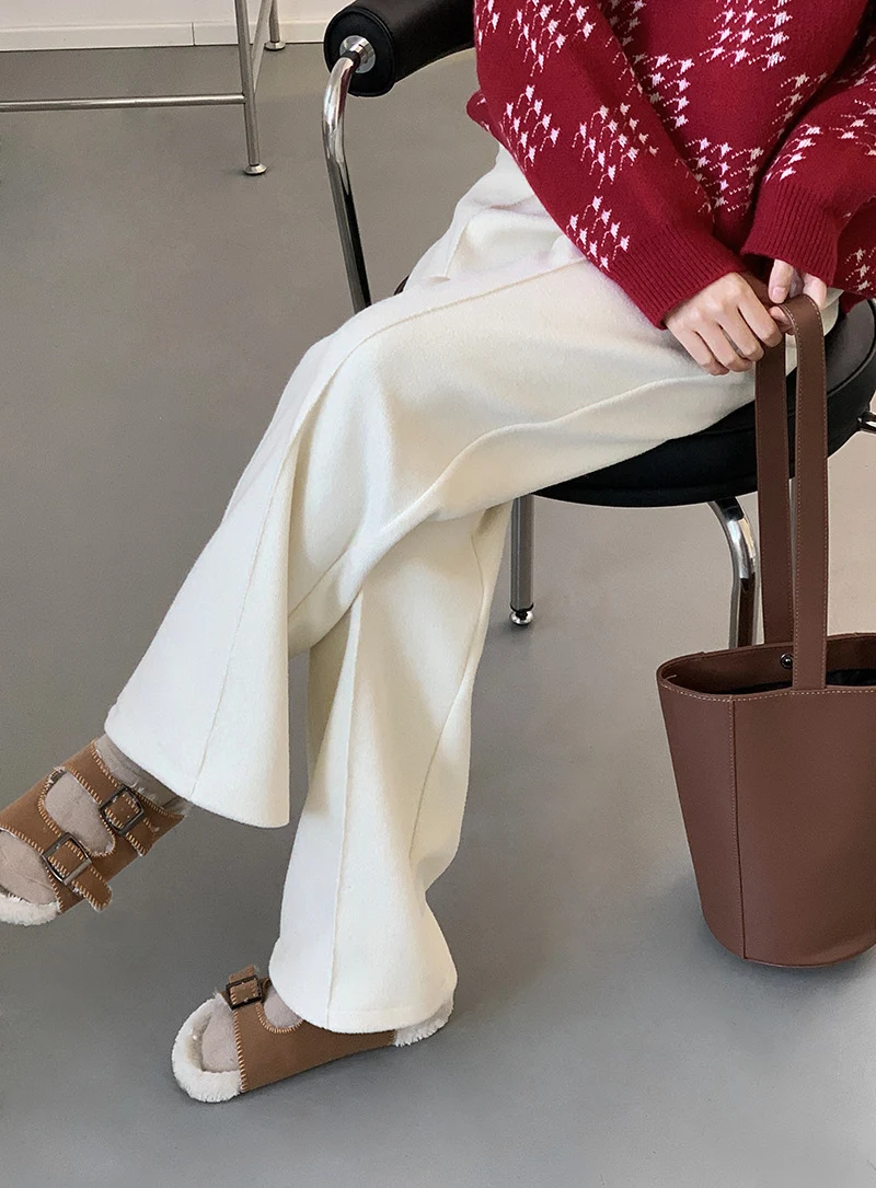 

Spring Winter Fashion Solid Color Wide Leg Pants Warm Heavy Knitted Women Pants High Waist Trousers Y2k Joggers Harajuku Vintage