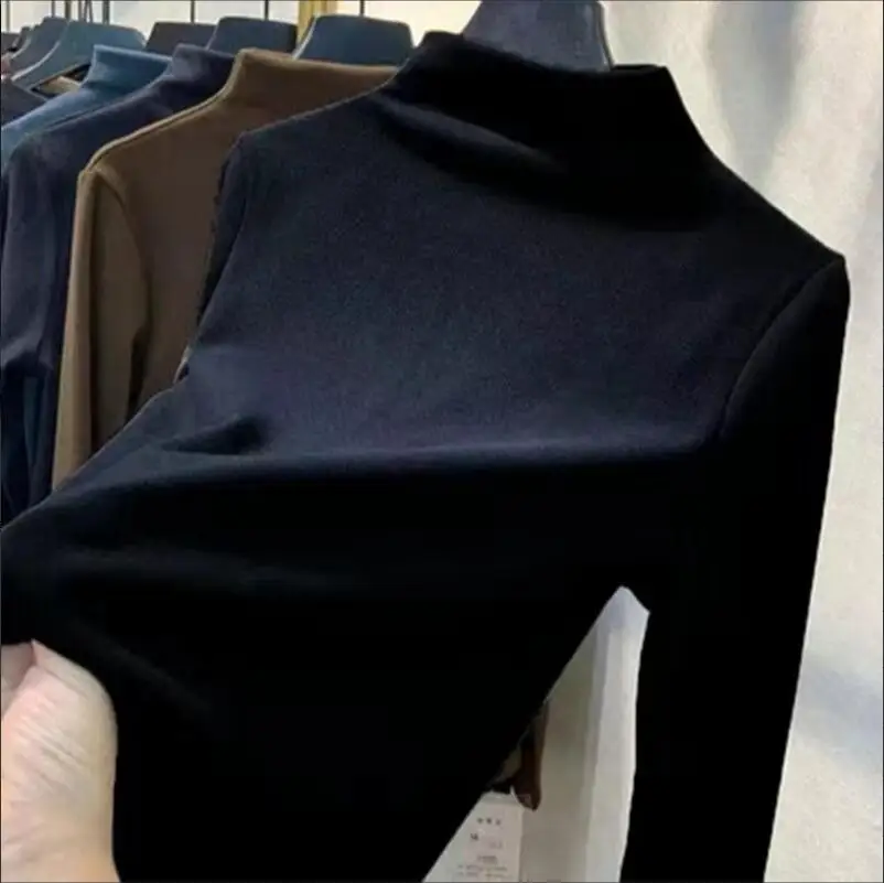 

LISCN Ladies Double-Sided Sanding Bottoming Shirt Women's Autumn Half-High Collar Top 2020 New Warm T-Shirt Long Sleeves