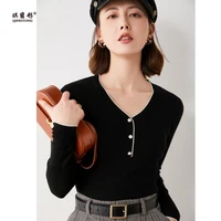wool blended 2021 autumn and winter womens korean version of v neck button long sleeved slim knit sweater sweater blouse