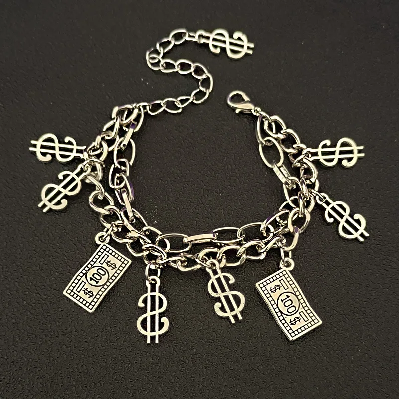 

Hip Hop Double Coin BraceletHip Hop Chain Bracelet For Women/Men Silver Color Pendant Chain Bracelet Gift Fine Jewelry