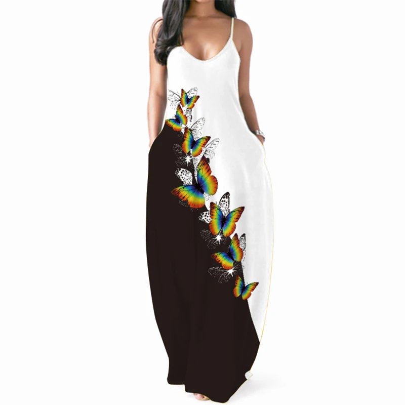 

Rimiut S-2XL Dresses for Women Plus Size Clothing for Women Multicolor Printed Butterfly Elegant Dress Party Summer Clothes