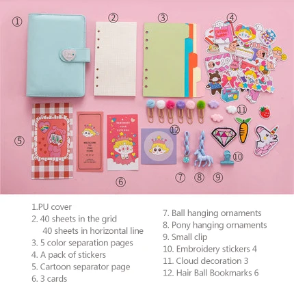 blue Kawaii PU планировщик блокнот розовый A6 спиральный блокнот планировщик Органайзер связующий дневник пули блокнот-журнал - Цвет: blue