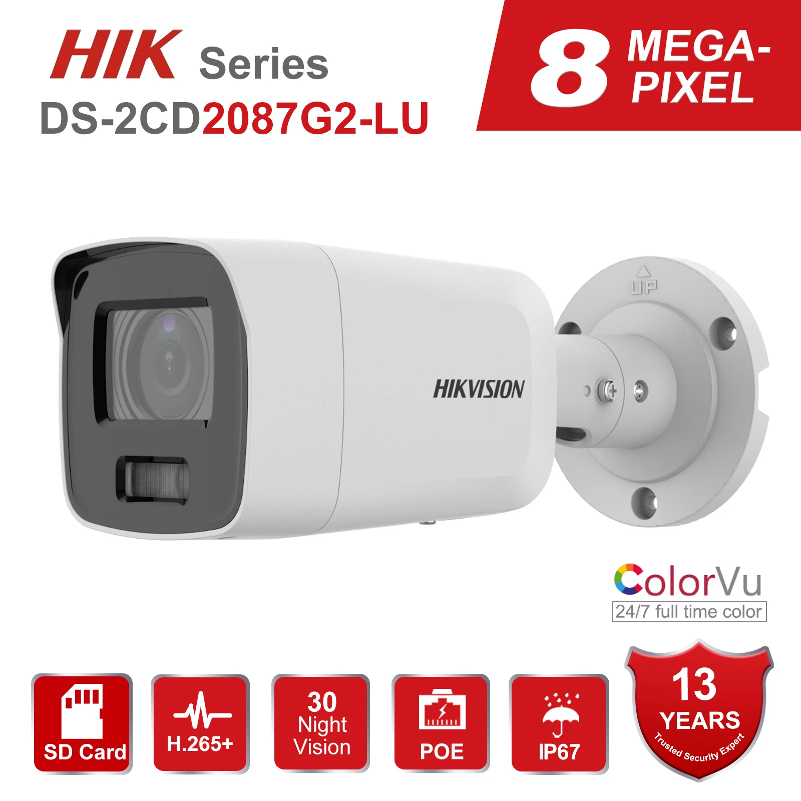 

IP-камера Hikvision, 8 Мп, DS-2CD2087G2-LU цветов, H.265