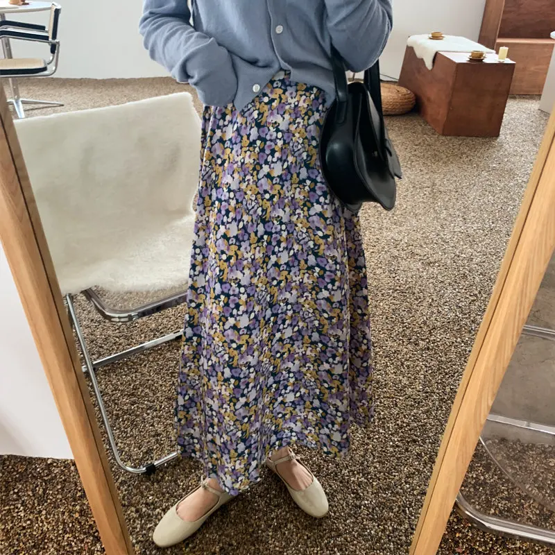 Женская винтажная длинная юбка с высокой талией принтом эластичной в стиле ретро