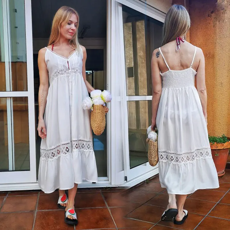 Хлопковое лоскутное кружевное пляжное платье длинная Пляжная накидка Vestido