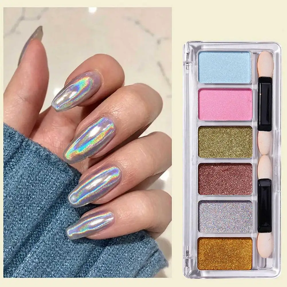 

6 Colors Pearl Nail Glitter Brush Set Rub Dipping Powder For Nails Manicure Holographic Mirror Nail Dust Cosmetic