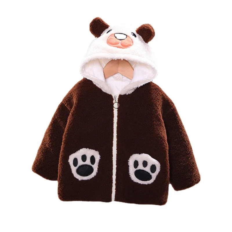 

Baby Boys Girls Kids Winter Tops Cute Cartoon Bear Toddler Velvet Warm Hooded Coat Children Casual Outerwear Infant Clothing