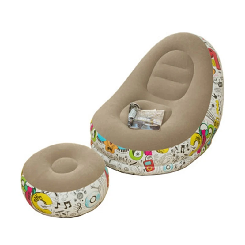 

Graffiti Style Lazy Inflatable Sofa with Pedal Combination Inflatable Lounger Recliner Portable Office Nap Sofa