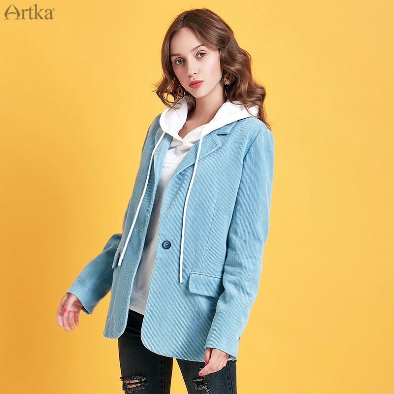 Женский вельветовый Блейзер ARTKA винтажный однотонный свободный пиджак