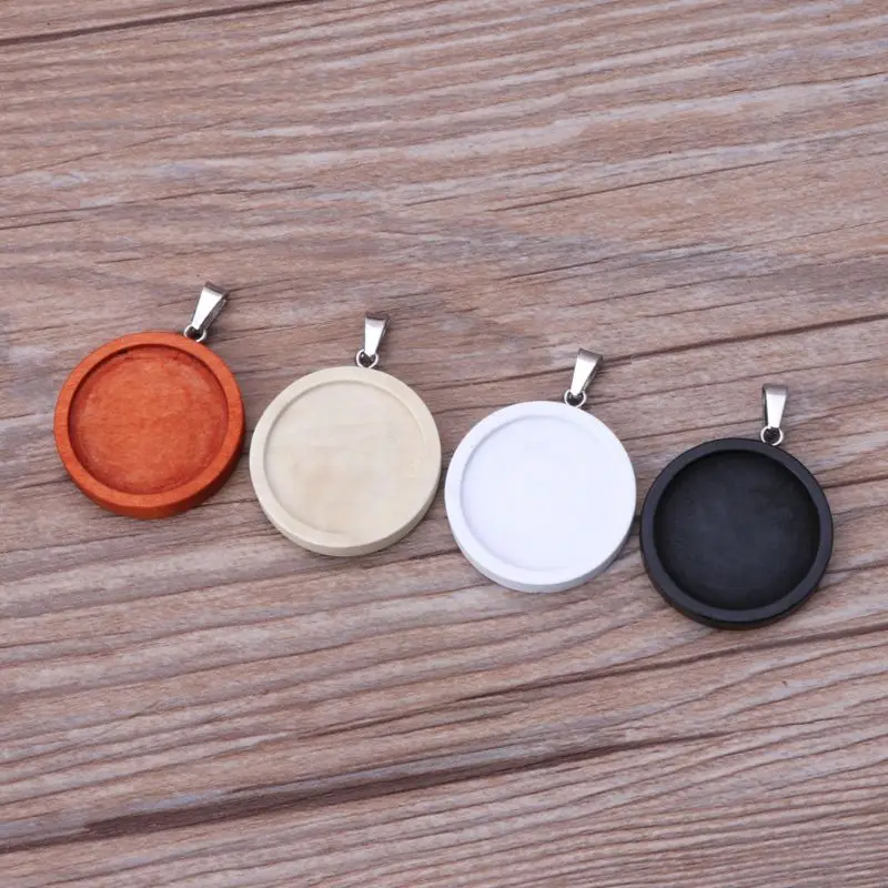 Деревянная круглая рамка ожерелье кулон открытая Кабошон оправа УФ Смола амулет
