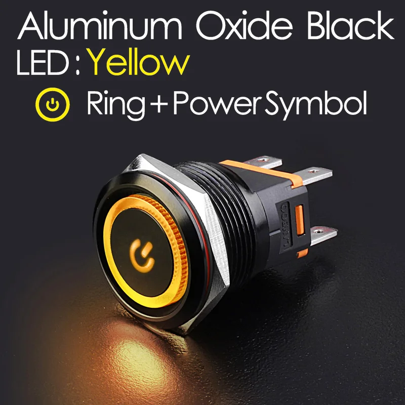 Black Y Ring Power LANBOO сверхмощный 12 в 24 в 110 В 220 В 15а высокий ток водонепроницаемый IP67 мощный Выключатель без фиксации кнопочный переключатель - Цвет: Black Y Ring Power
