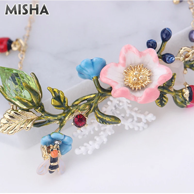 MISHA Очаровательное ожерелье для женщин, эмалированная глазурь, ручная работа, садовый букет, подвеска в форме букета, ожерелье, подарок на день рождения, L438-39
