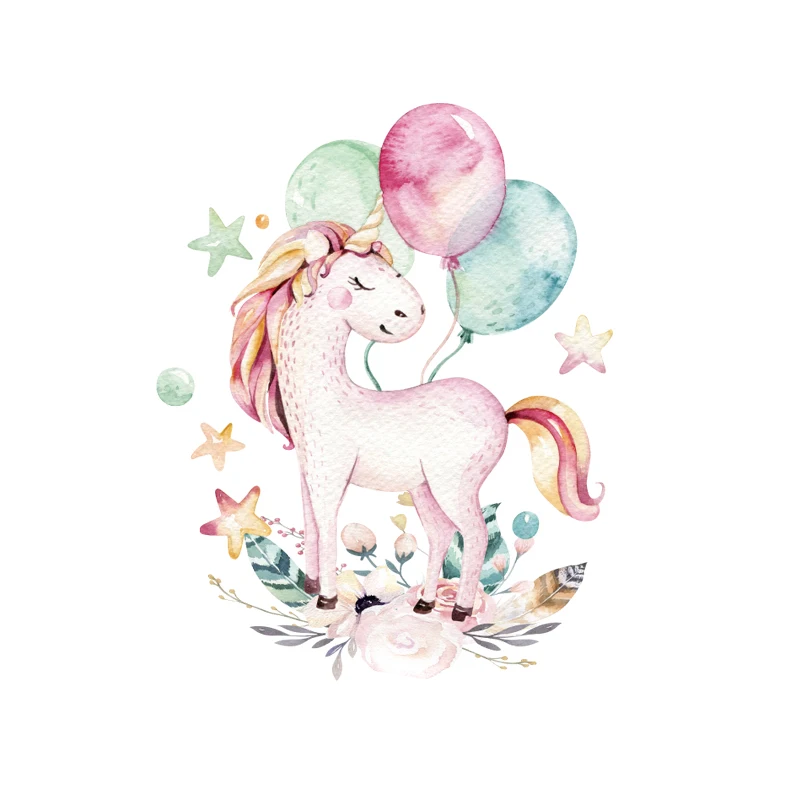 

23x18cm Animal Unicorn Balloon Iron on Patches For DIY Heat Transfer Clothes T-Shirt Thermal Stickers Decoration Printing
