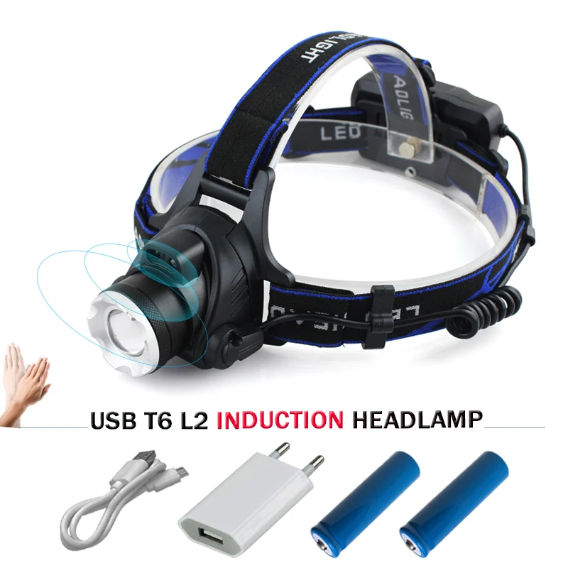 USB зарядное устройство светодиодная фара cree xm l2 t6 налобный фонарь с ИК-датчиком