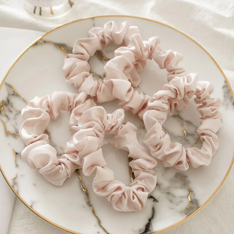 

5Pcs Hair Rope Fashion Hair Accessories Artificial Silk Solid Color Silky Hair Ties Hair Scrunchies Set Women Hair Ring Set