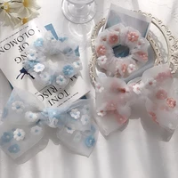 korean version of the big bow hairpin hair ring pink blue embroidery spring clip large intestine hair ring