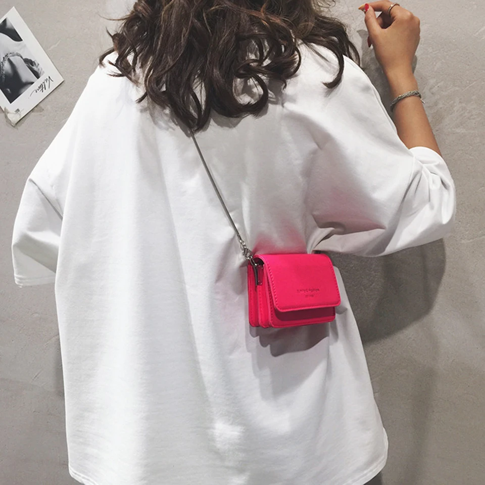 Неоновый зеленый желтый розовый Мини кожаные сумки через плечо для женщин