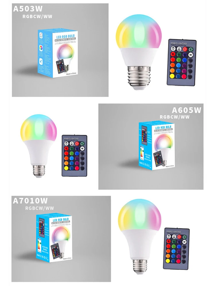

Led RGB Color Changing Bulb, With Remote Control, E27 Screw Base, 3W, 5W,10W And Other 16 Colors, Home Decoration, Bedroom, Stag