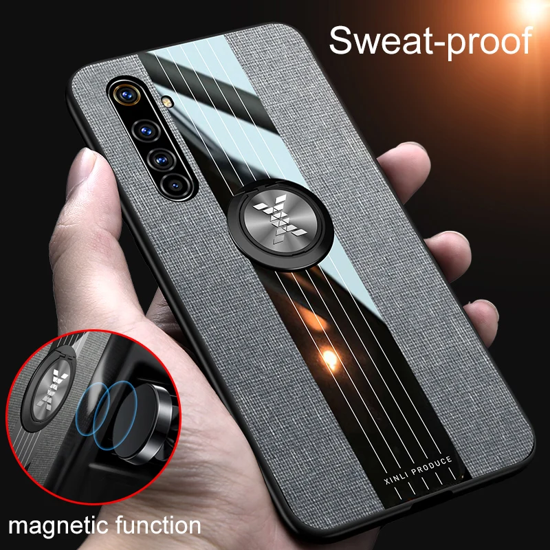 

For OPPO Realme X50 Pro Case Matte Cloth Glossy Cover For Realme X50 Pro 5G Shockproof Phone Case Magnetic Ring Car Holder