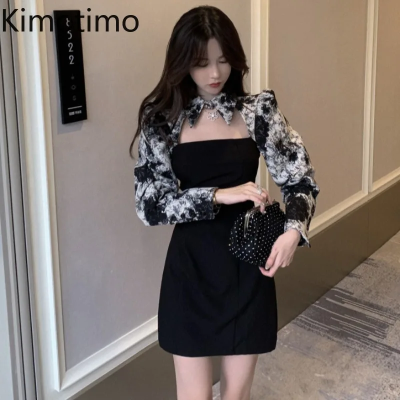 

Женское ажурное платье с длинным рукавом, облегающее винтажное элегантное готическое платье мини в Корейском стиле, с цветочным принтом, дл...