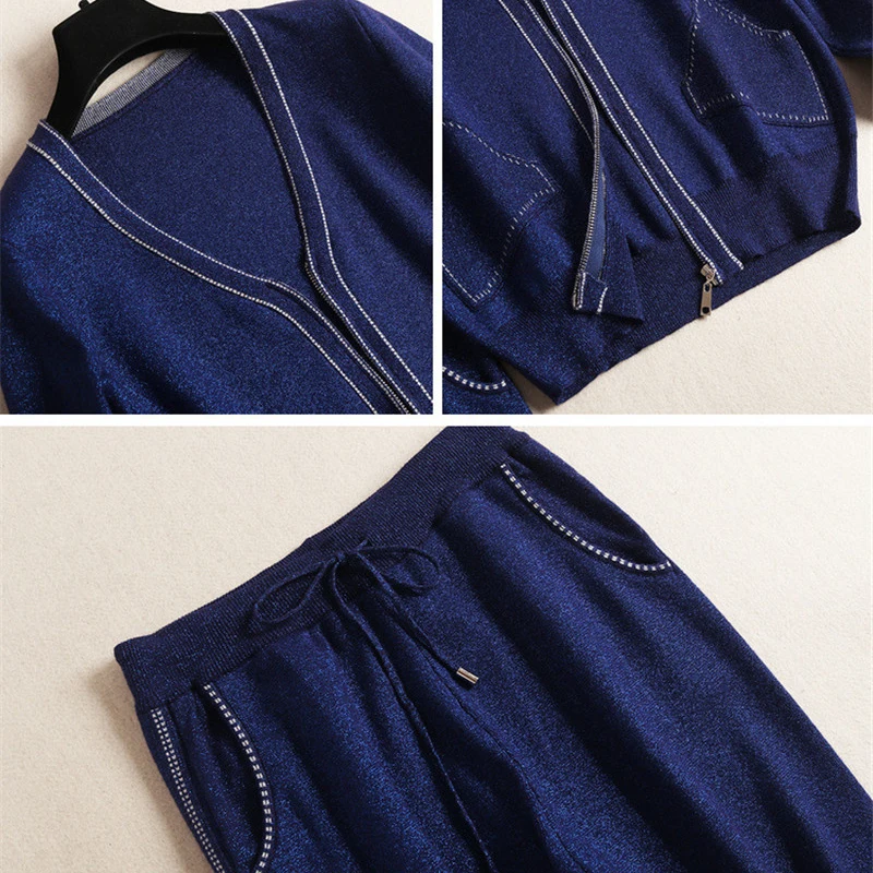 

Women Casual Tracksuit 2Piece Set 2019 New Fashion Autumn Winter Outfits Long Sleeve Cardigan Knit Top and Haren Pants Suit Sets