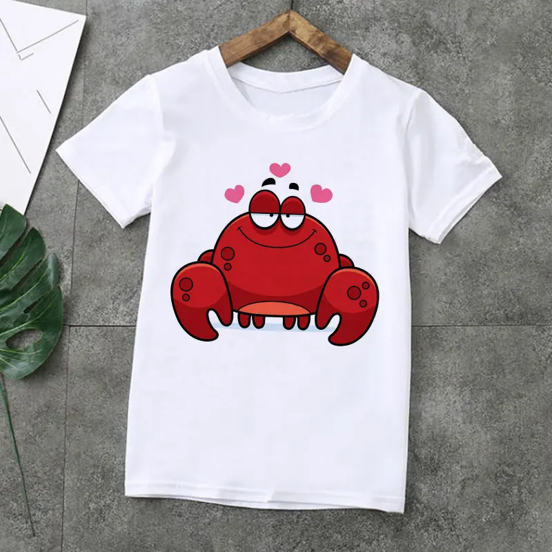 

Cute Lobster T-shirt New Summer Boys And Girls T-shirts Funny Crab Kids T Shirt Cartoon Octopus Fashion Round Neck Baby T Shirt