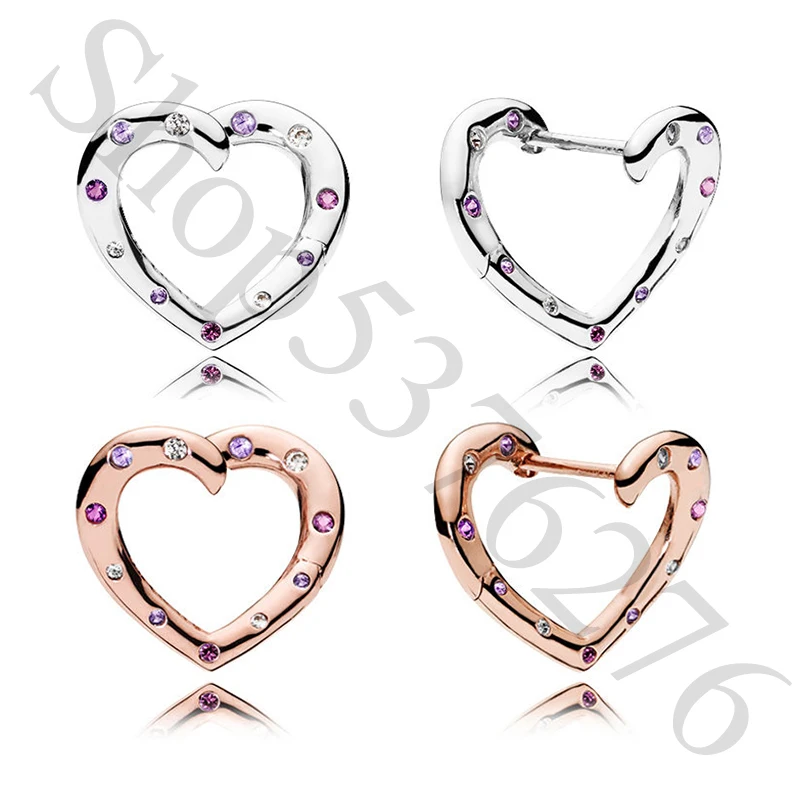 Аутентичные 925 пробы Серебряные Оригинальные яркие сердца Европа серьги