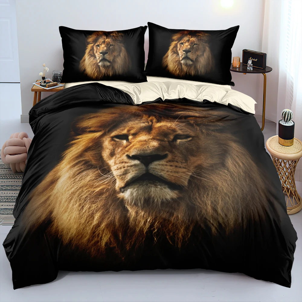 

Duvet Cover Sets Lion Double,Twin,Single Digital Printing Comforter Covers 3pcs Bed Linen Bedding Set Cream 220x240 260x220cm