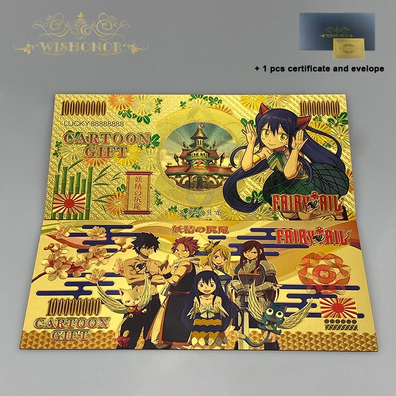 

10 шт./лот японское аниме Фея хвост банкноты аниме пластиковая открытка в 24k позолоченная для коллекции