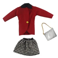 red jacket plaid skirt for barbie blyth 16 30cm mh cd fr sd kurhn bjd doll clothes accessories