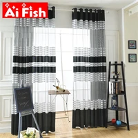 black gray striped voile curtains tulle fabrics sheer window curtains for living room home textiles window bedroom drape zh003 3