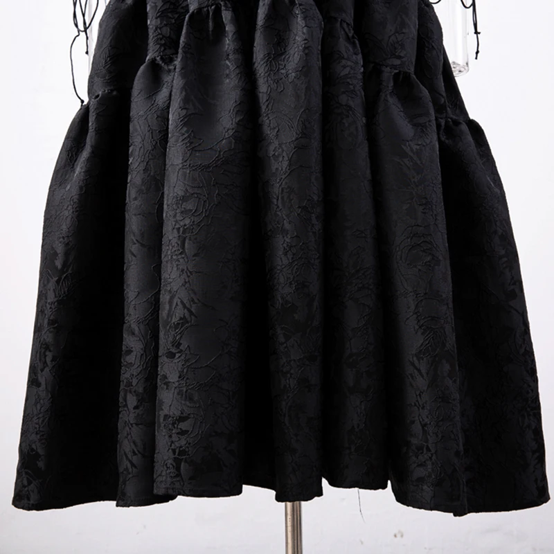 

TWOTWINSTYLE Vintage Black Drawstring Dress For Women O Neck Puff Short Sleeve Backless High Waist Midi Dresses Female 2021 Tide