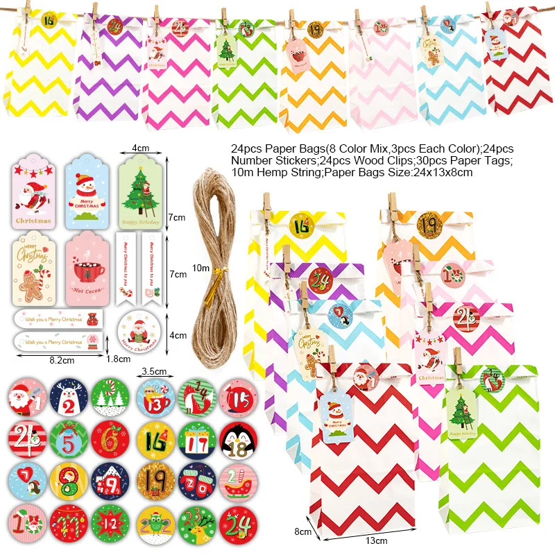 JOYBOS Navidad llegada 24-pieza bolsa de regalo para caramelos bolsa Kraft bolsa embalaje de papel calcoman&iacute;a Merry Christmas con Clip bolsa de regalo de chocolates-1