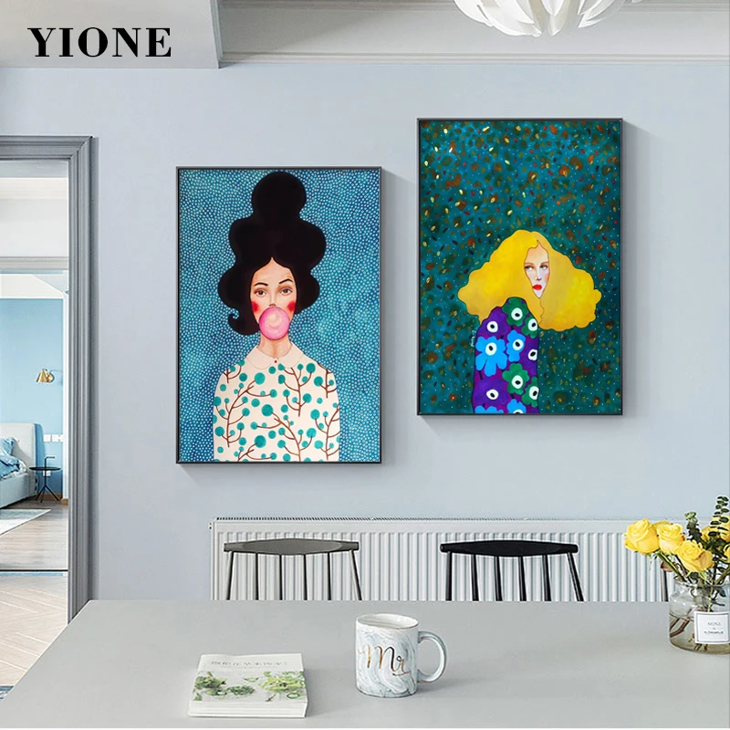 

Nordic Abstract Flower Girl Canvas Paintings Modern Art Prints Woman Portrait Picture Wall Posters Room Bedroom Home Decoration