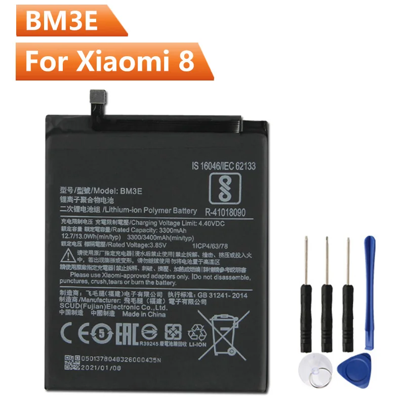 Сменная батарея для телефона BM3E для Xiaomi 8 MI8 M8 BM3E, перезаряжаемая батарея 3400 мАч