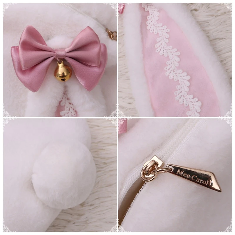 

Cute Plush Rabbit Lop Ears Satchel Crossbody Bag Lolita Bow Bells Handbag Toys M6CD